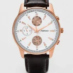 Alensso DQ7 A162 Men’s Quartz Watch  White Dial & Coffee Brown Leather Strap