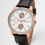 Alensso DQ7 A162 Men’s Quartz Watch  White Dial & Coffee Brown Leather Strap