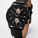 Alensso DQ7 A159 Men’s Analog Watch – Black Dial & Black Leather Strap