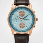 Alensso DQ7 A162 Men’s Quartz Watch  Light Blue Dial & Coffee Brown Leather Strap