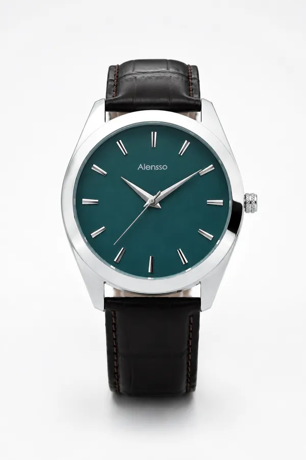 Alensso Sahib Series A166 Men’s Analog Watch – Emerald Green Dial & Black Leather Strap