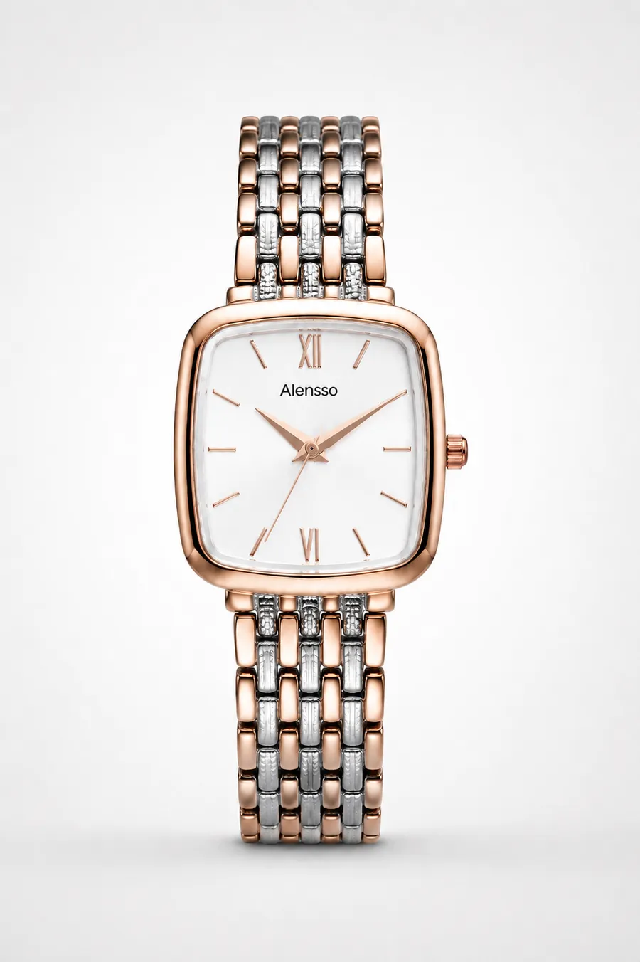 Alensso Signora A144 Women’s Fashion Watch White Dial & Rose Gold-Silver Chain Strap