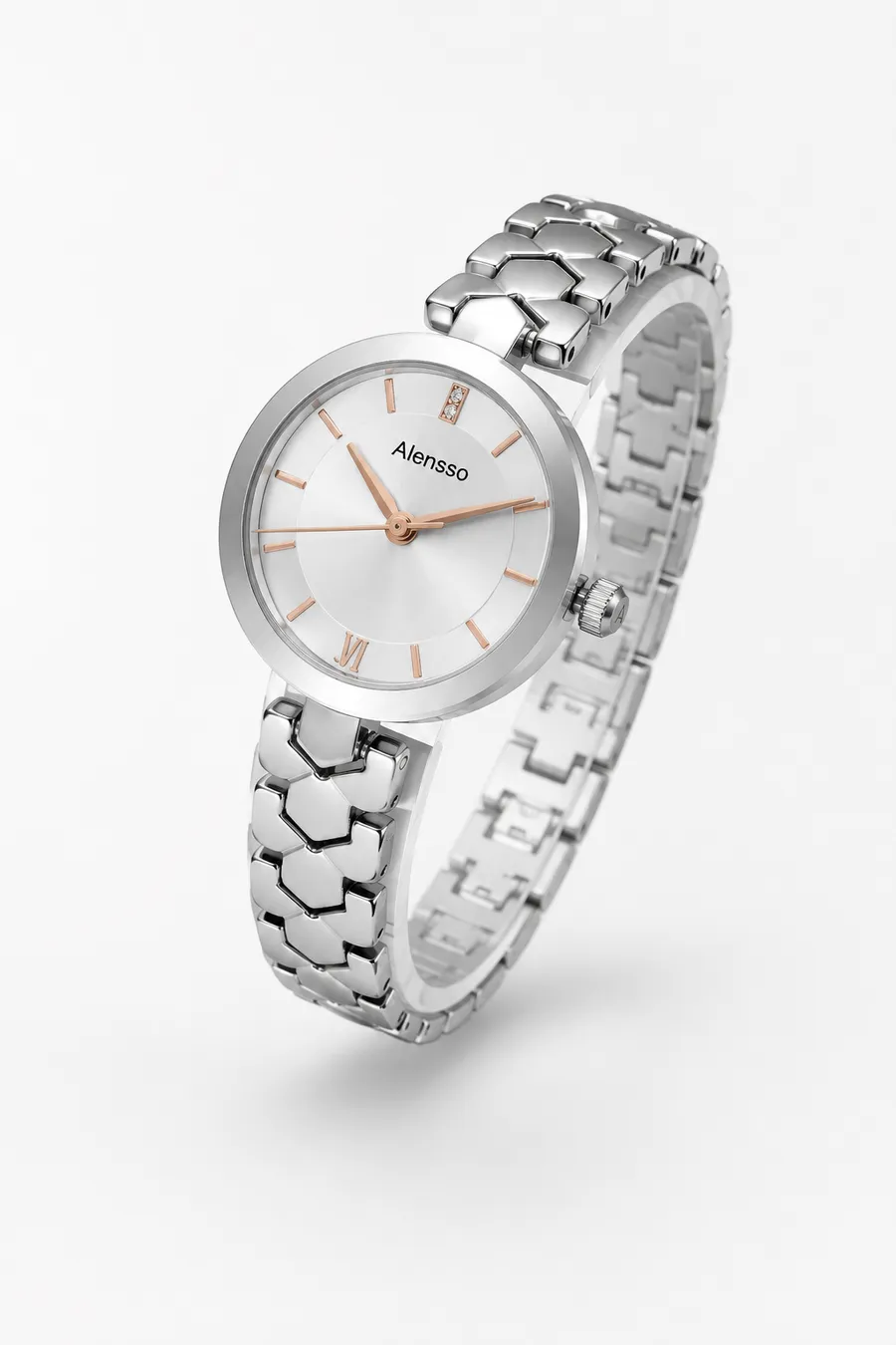 Alensso Signora A148 Women’s Quartz Watch White Dial & Silver Chain Strap