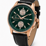 Alensso DQ7 A164 Green Dial Analog Watch for Men with Black Leather Strap