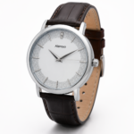 Alensso Sahib Series A155 Men’s Analog Watch White Dial & Coffee Leather Strap